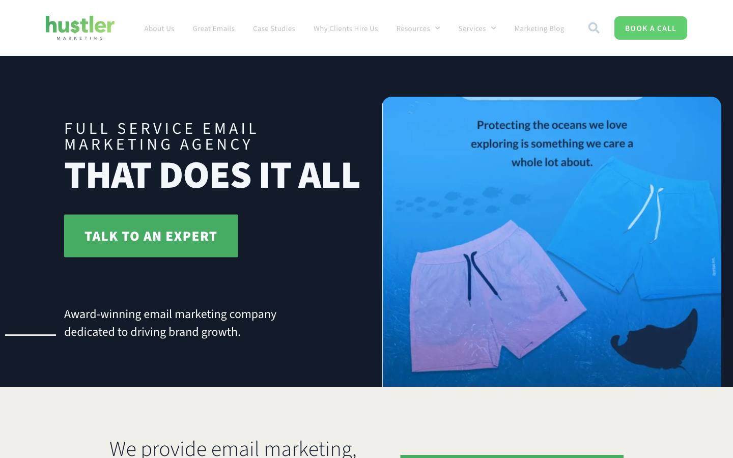 Hustler Marketing: dedicated four-person pods from a fully remote global bench.