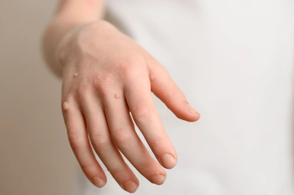 Hand with warts on it. 
