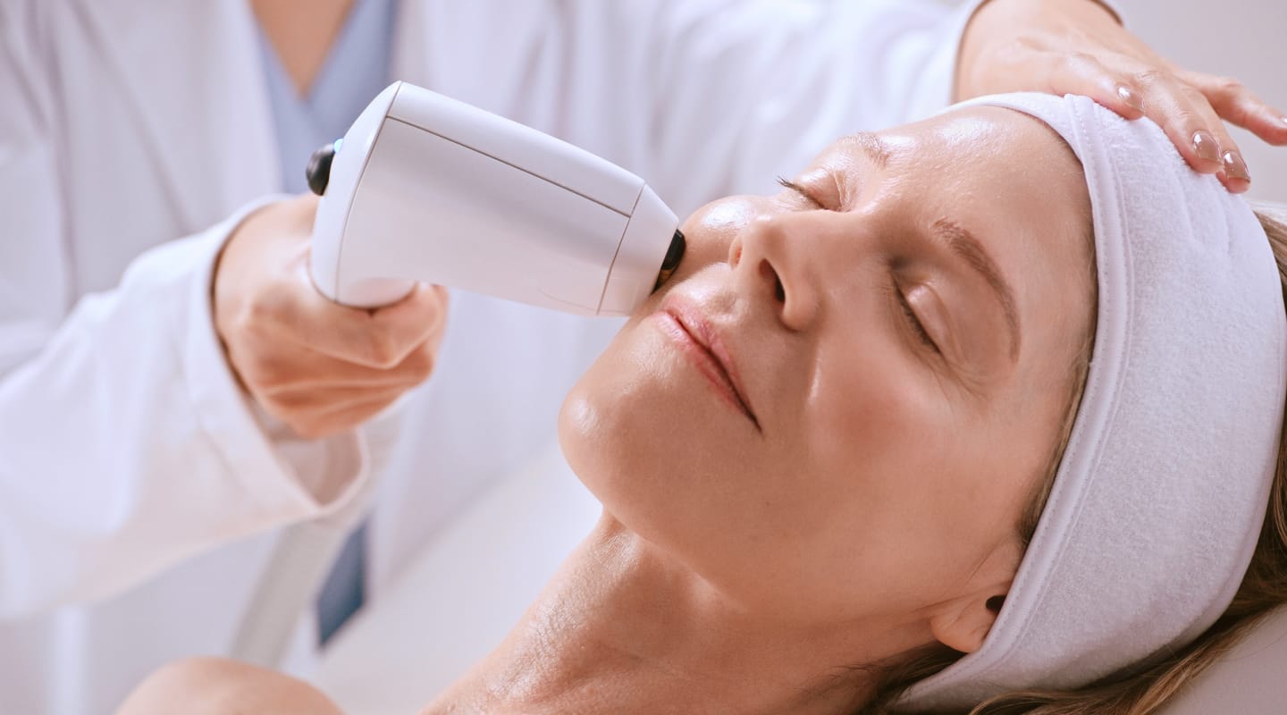 Sofwave skin tightening treatment targeting fine lines and skin laxity on the face.