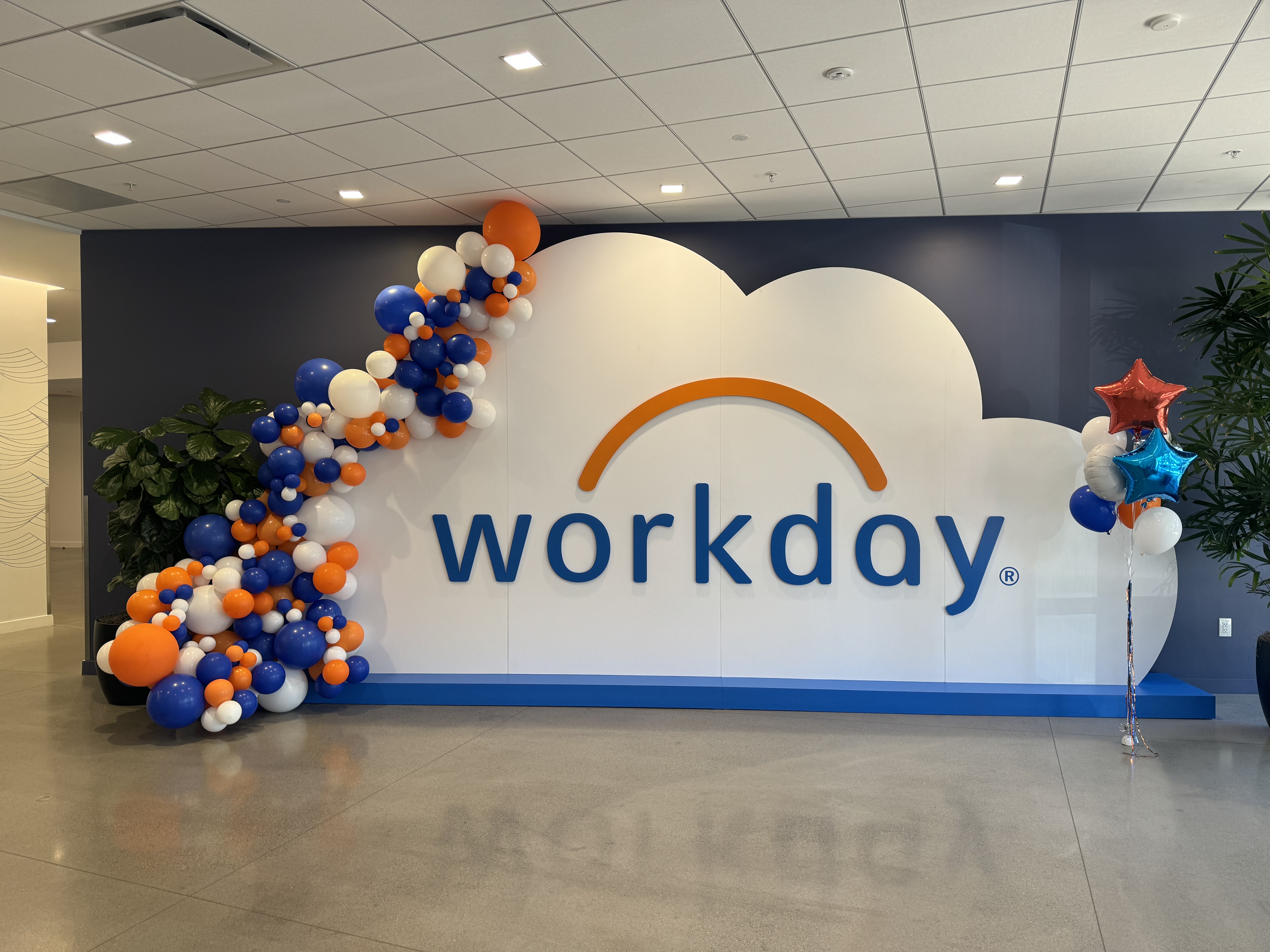 Wide Workday corporate balloon installation by Poptastic Parties