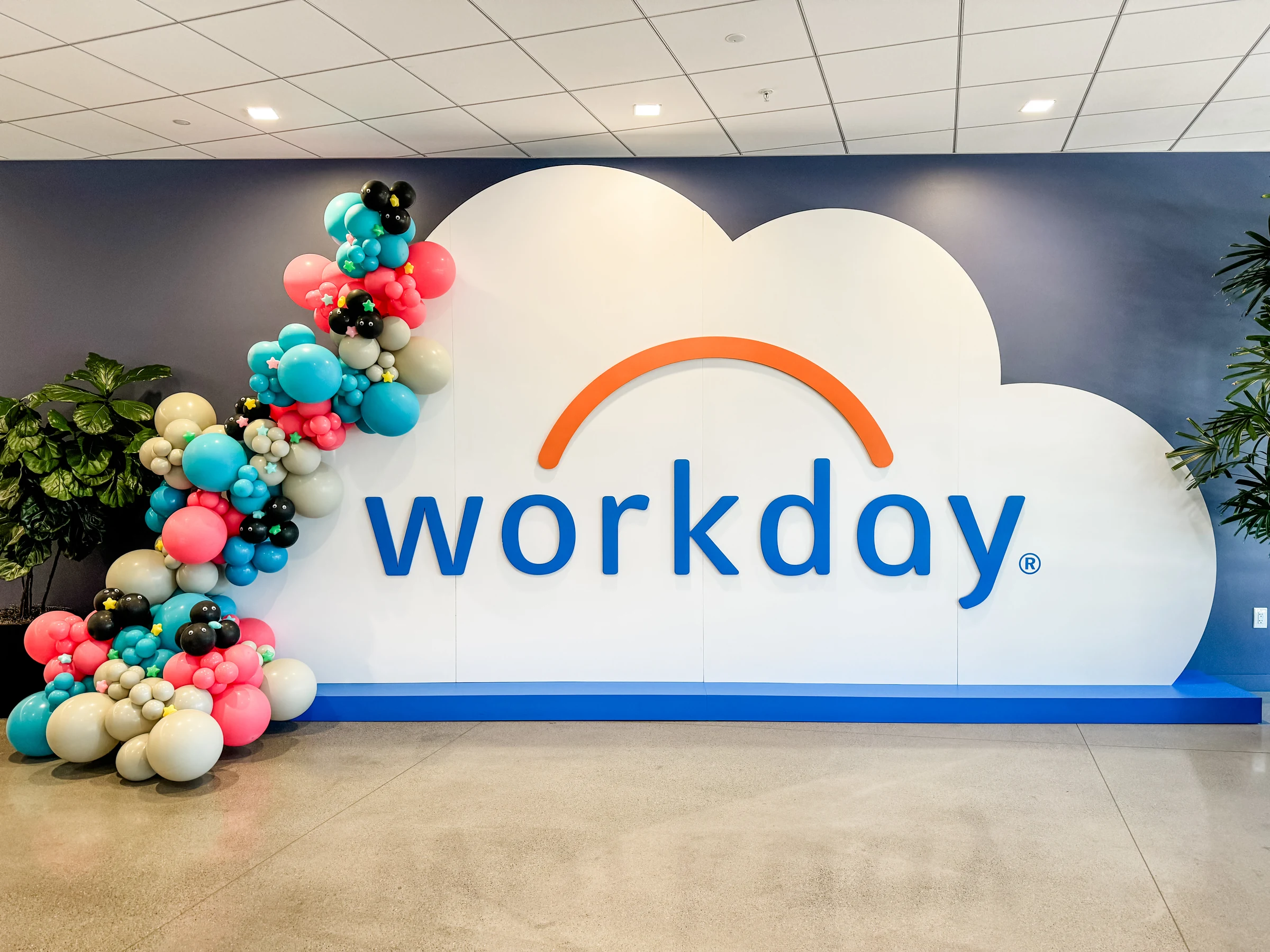 Workday coral and teal installation by Poptastic Parties