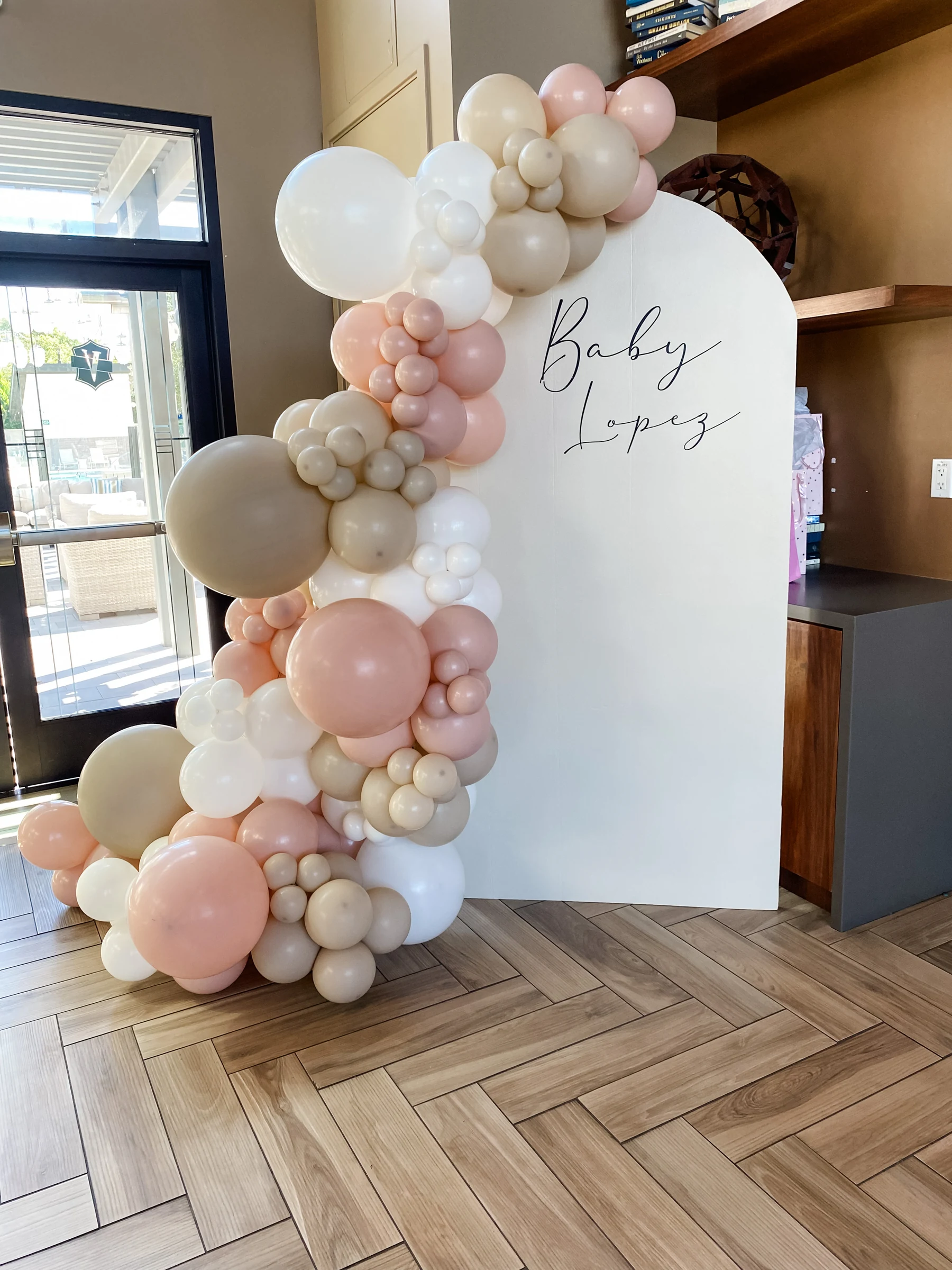 Blush and gold baby backdrop by Poptastic Parties