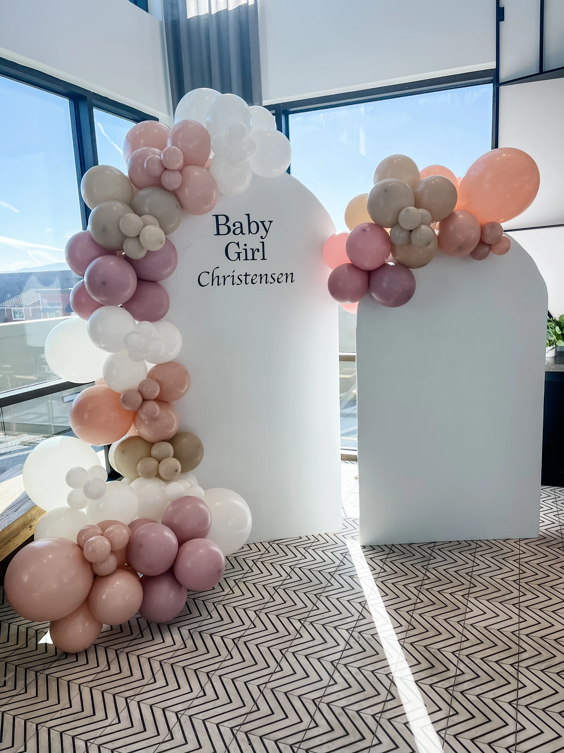 Blush and mauve baby backdrop by Poptastic Parties