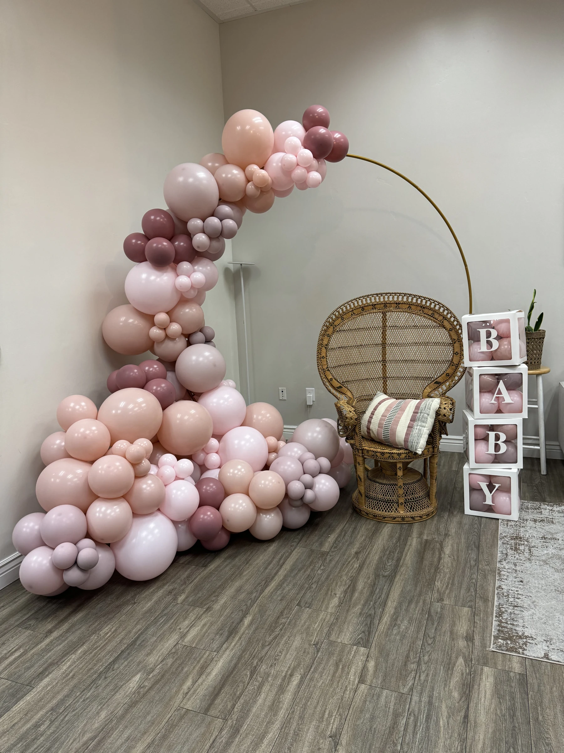 Blush and mauve chair backdrop by Poptastic Parties
