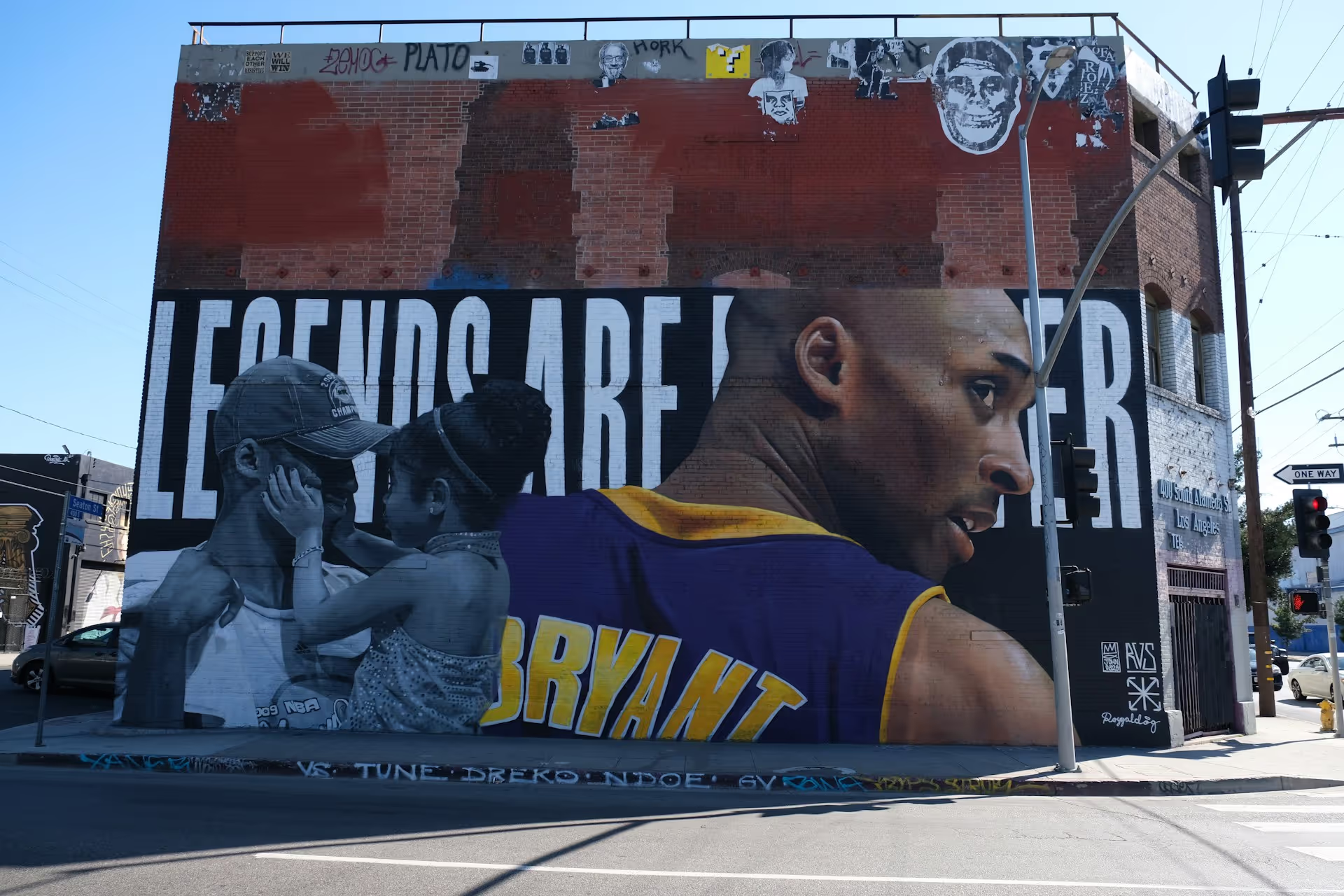 Colorful wall painting of Kobe Bryant honoring his legacy and impact on basketball culture.