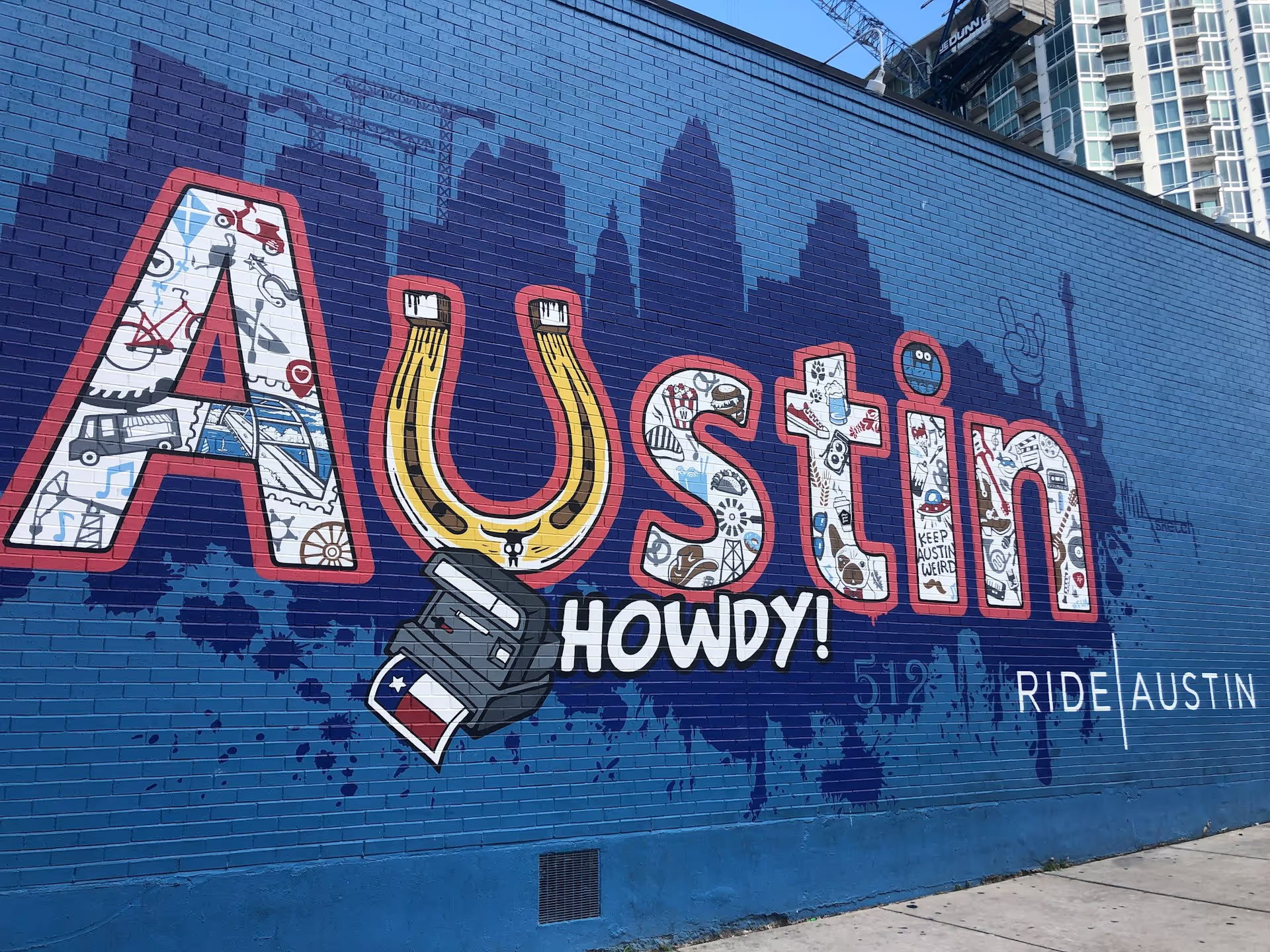 Colorful Austin wall mural showcasing local art and vibrant city culture.