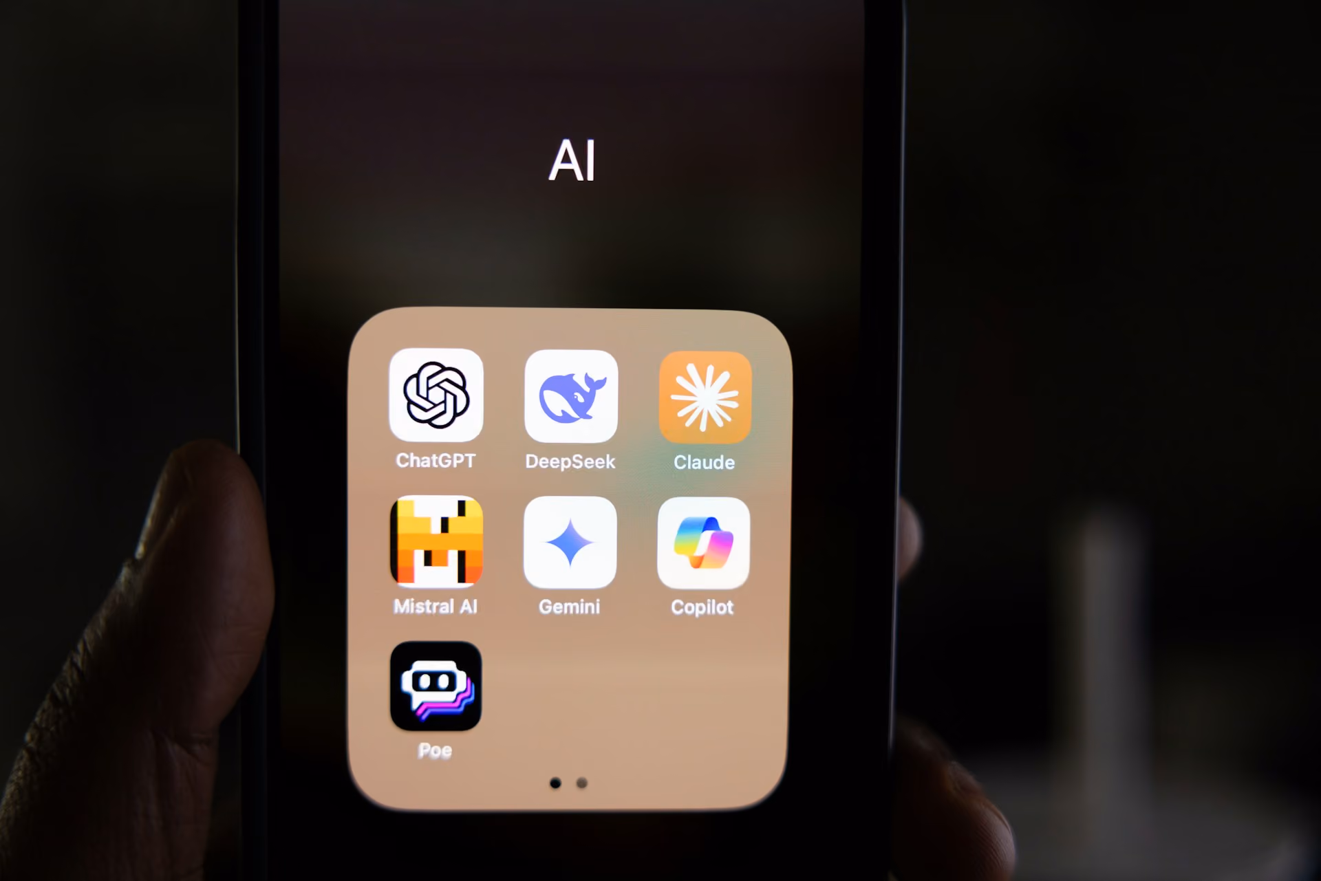 Most popular AI applications icons in phone screen.