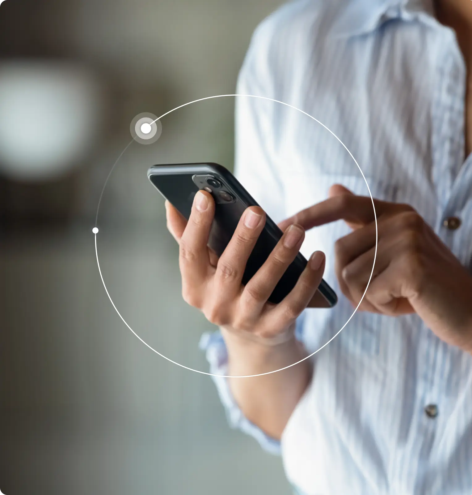 Woman holding phone with a progress circle around the phone