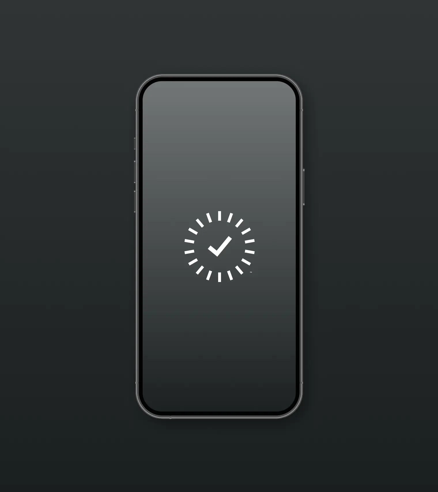 Smartphone with a checkmark inside a circular loading icon on the screen against a dark background.