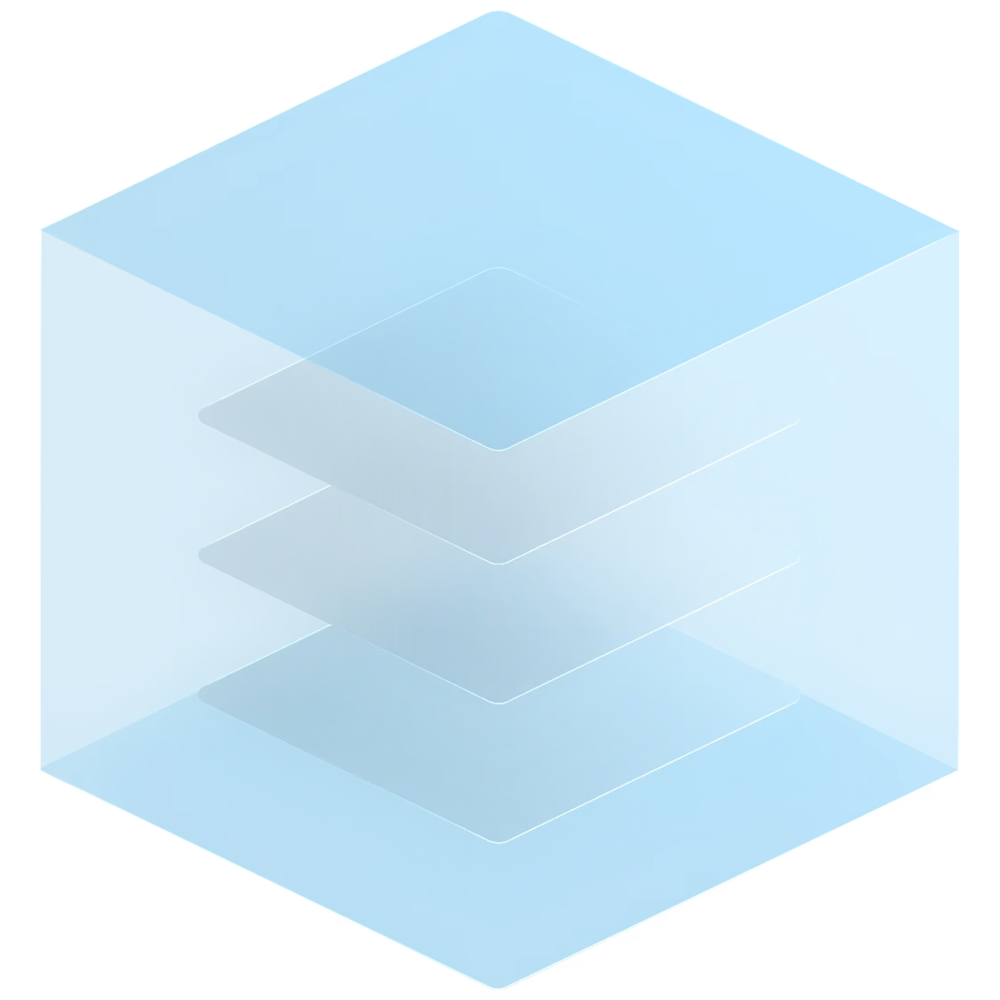 Abstract cube of stacked translucent layers