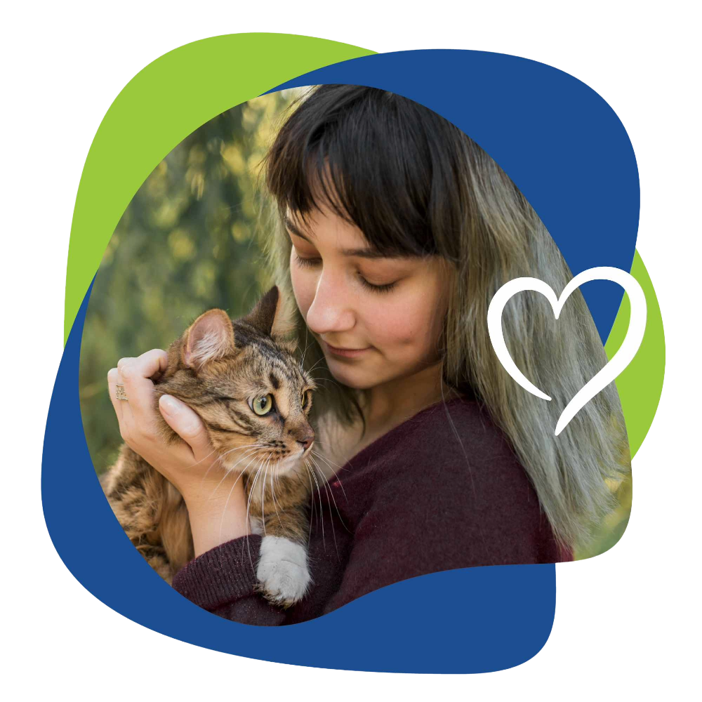 woman holding cat.