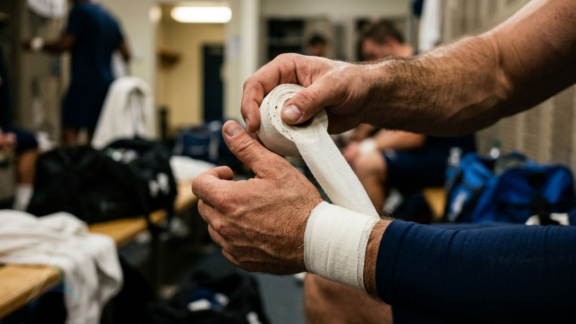 Athlete taping wrist before competition representing the importance of upper cervical neck evaluation as part of every athlete's injury prevention and performance routine