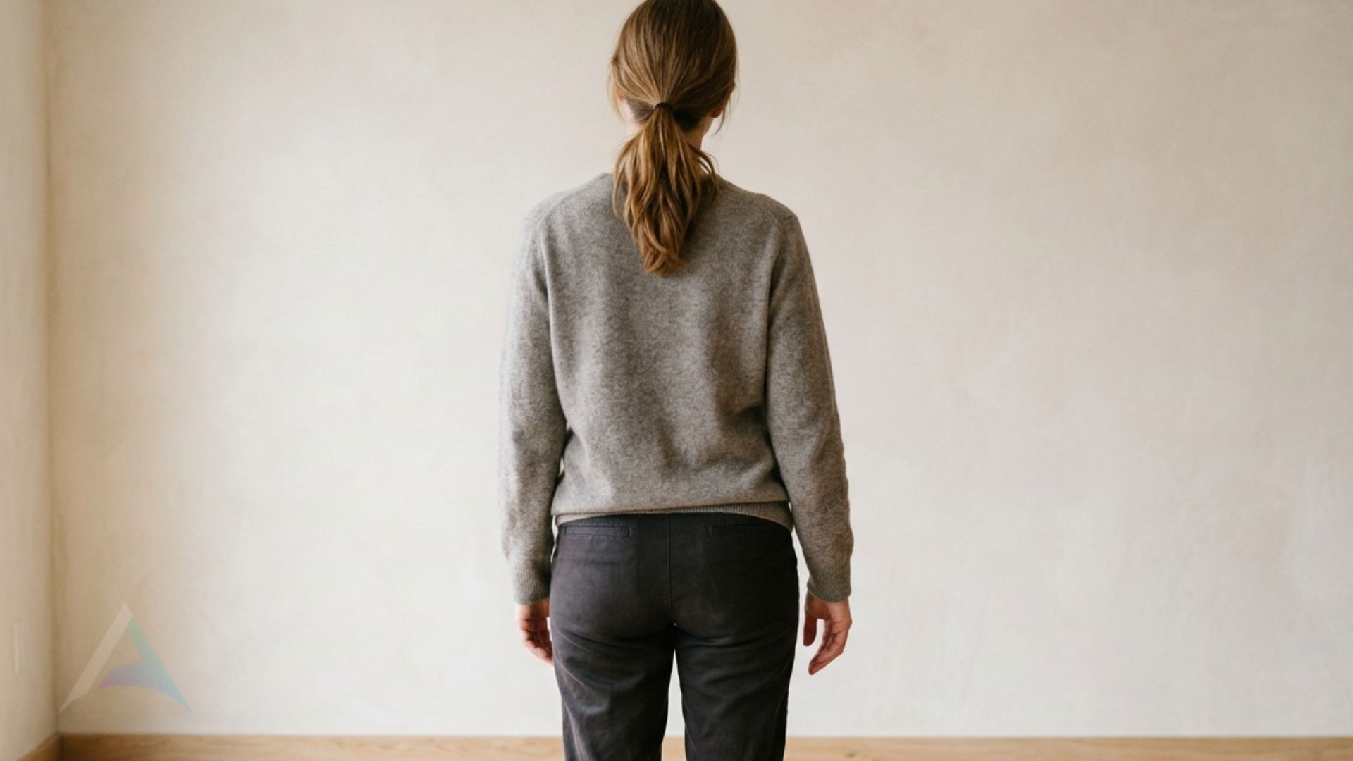Person seen from behind with slightly uneven shoulders, a possible postural sign of atlas (C1) misalignment
