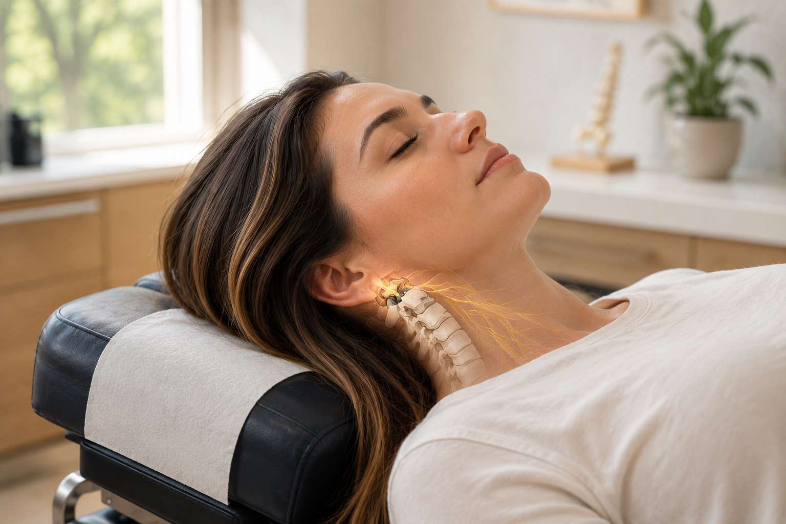 Gentle upper cervical chiropractic adjustment focusing on the atlas and upper neck to support nervous system function.