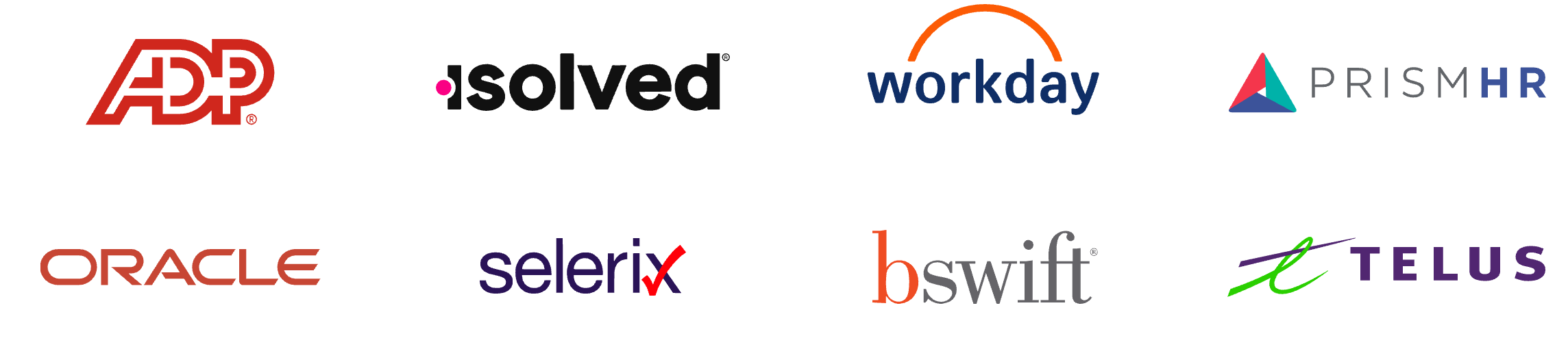 Integrates with ADP, isolved, Workday, PrismHR, Oracle, Selerix, bswift and TELUS