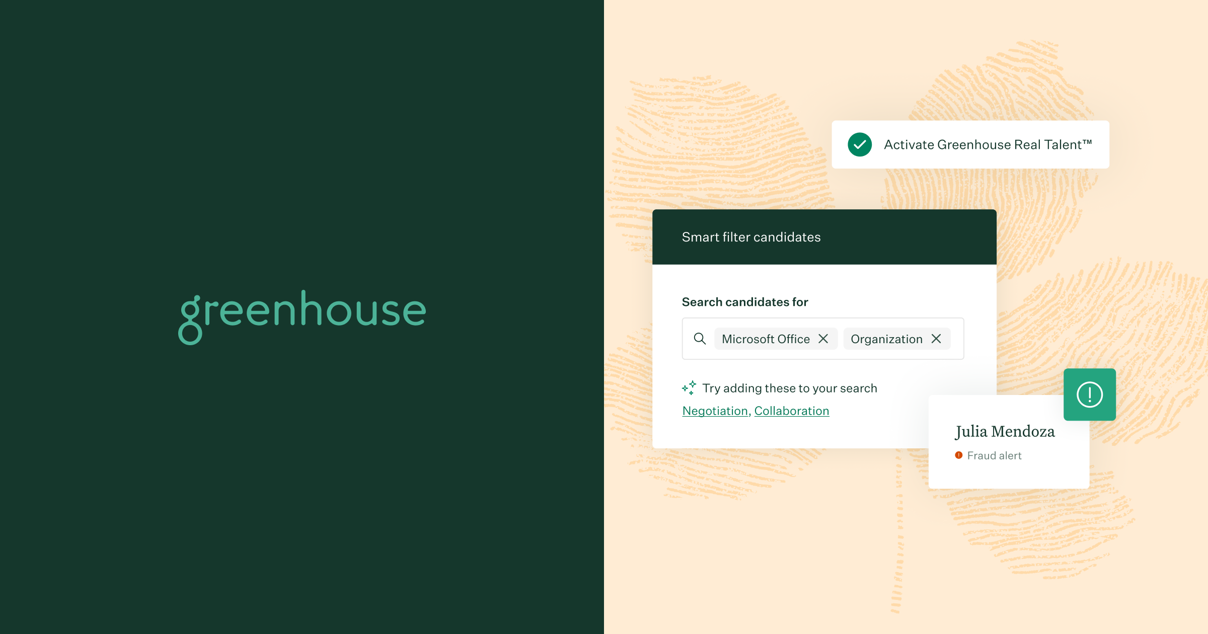 Real Talent Product UI and Greenhouse logo