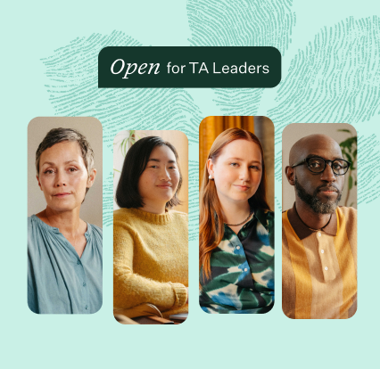 Woman wearing patterned blouse in office setting with silo leaf motif marigold HR Technology logo nav