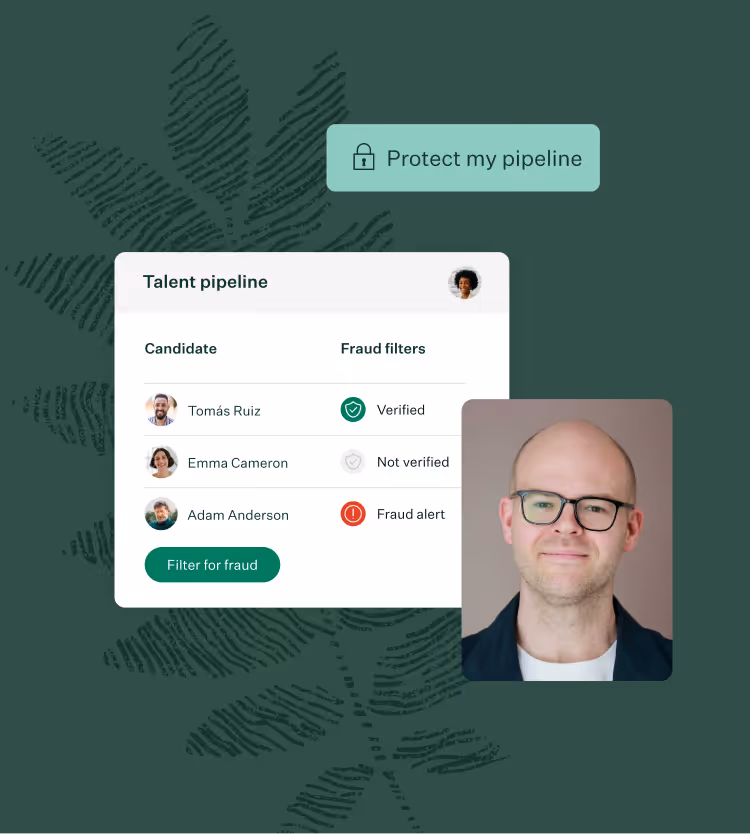 Headshot of man on top of Real Talent UI with a with protect my pipeline pill