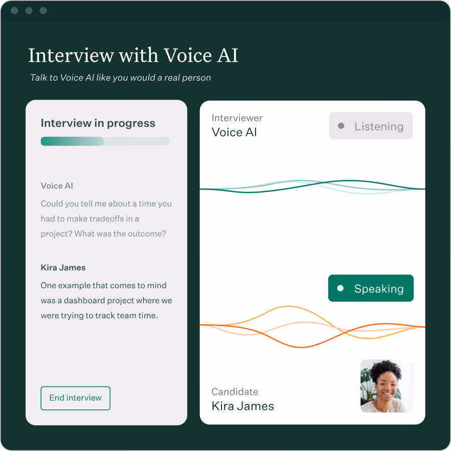 Voice AI interview in progress with green background