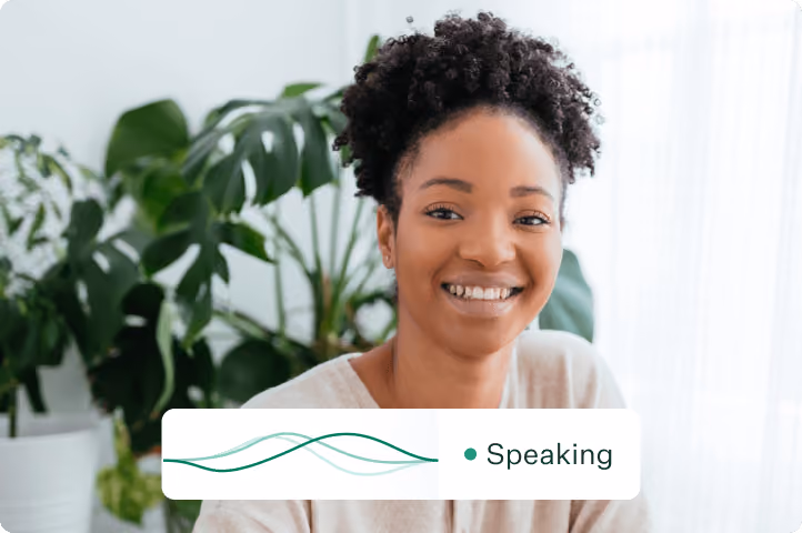 Voice AI product candidate portrait and speaking bubble with waveform motif in green