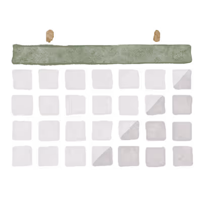 Blank paper calendar with five rows of square date boxes and a green header strip.