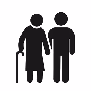 Icon of two elderly figures, one using a cane, standing side by side.