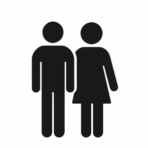 Black icon of a man and a woman standing side by side.