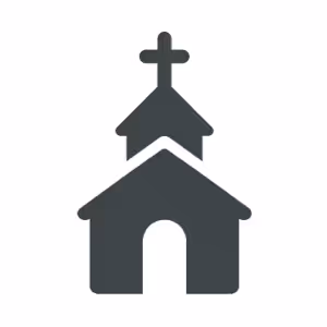 Icon of a church building with a cross on top.