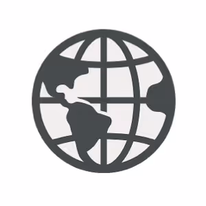 Icon of a globe showing continents with grid lines representing latitude and longitude.