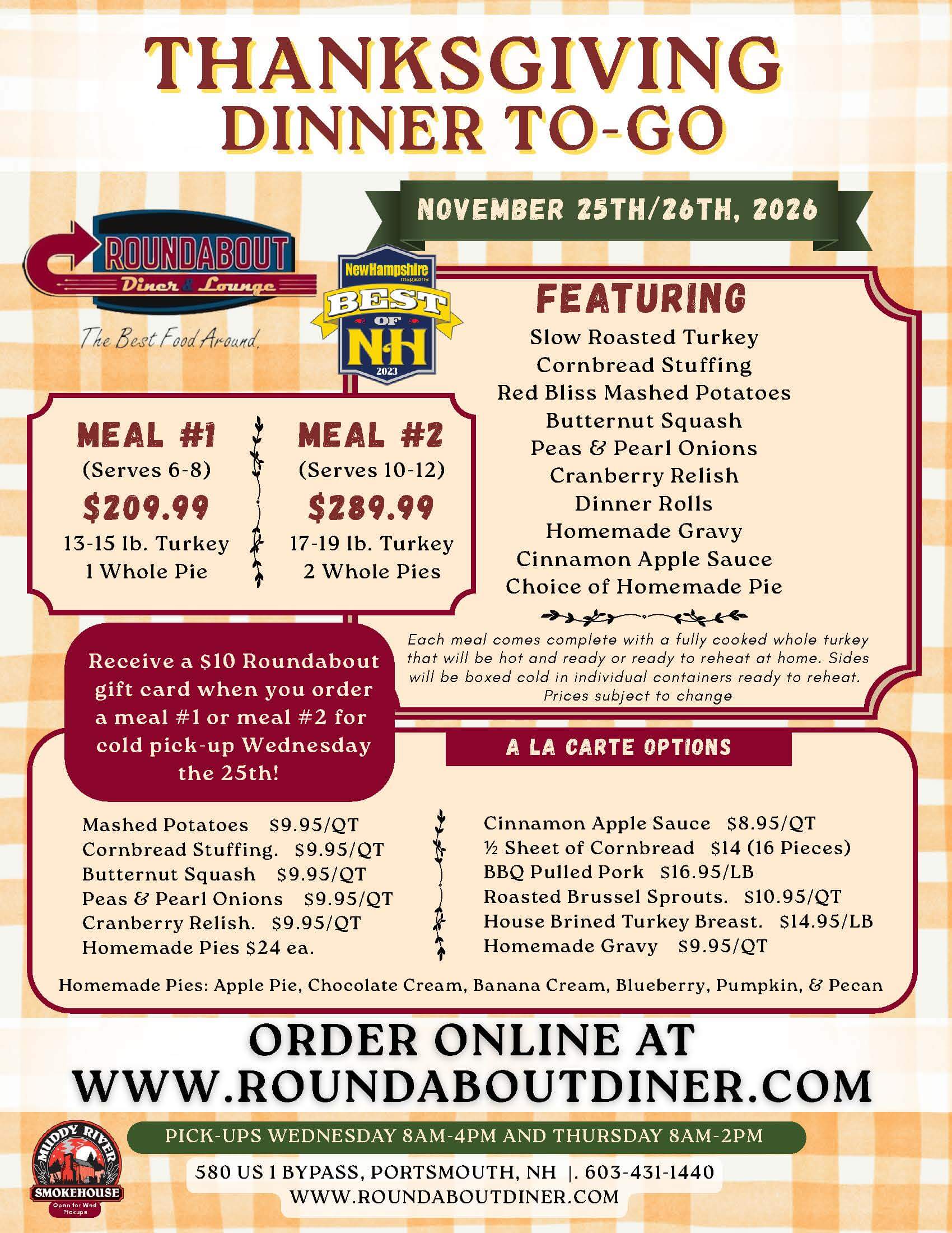 Roundabout Diner Thanksgiving To Go 2026