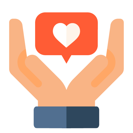 Två händer som håller upp en pratbubbla med ett vitt hjärta i, symboliserar stöd och uppskattning.