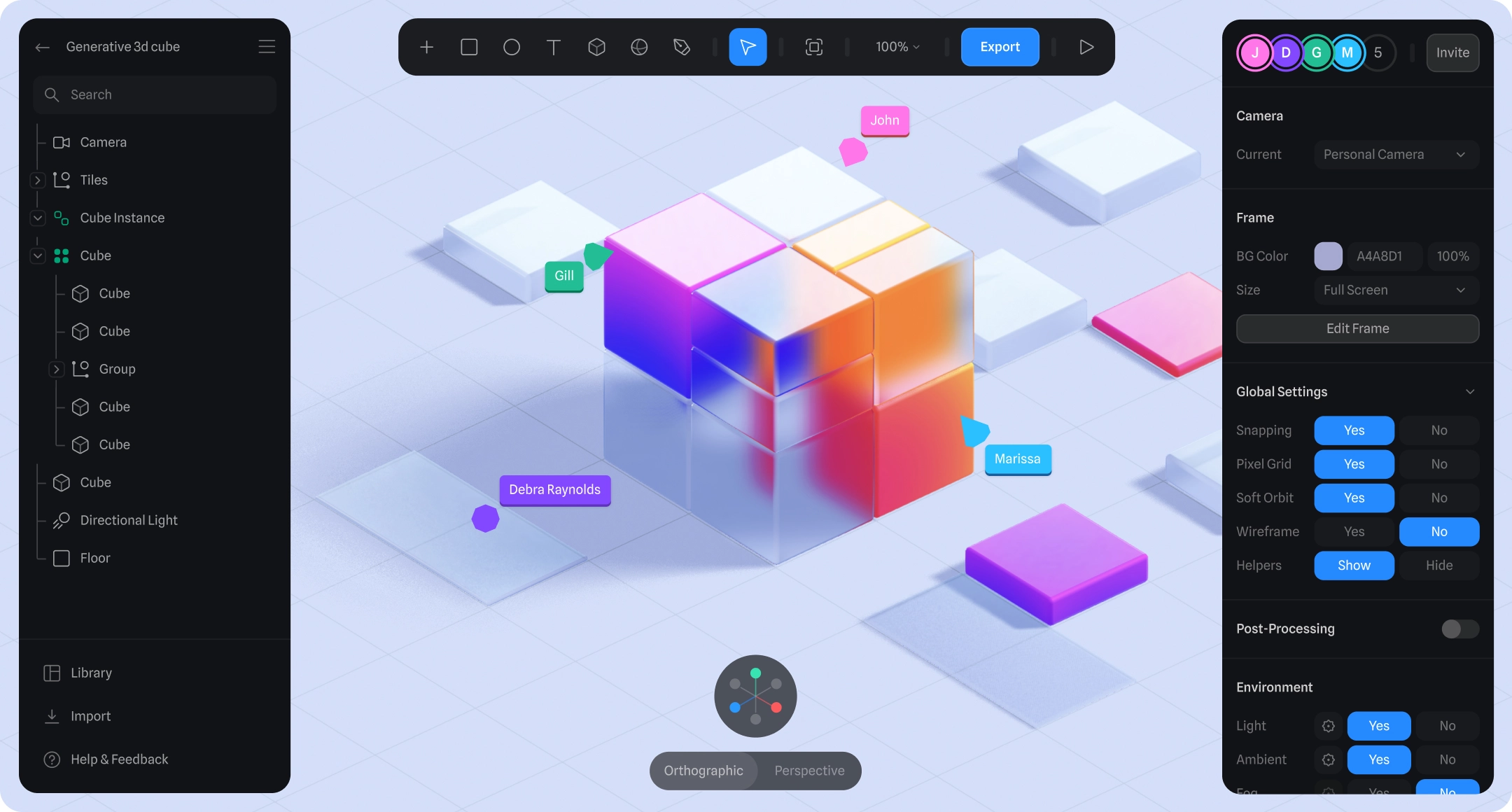 A Spline 3D Scene being edited by multiple users
