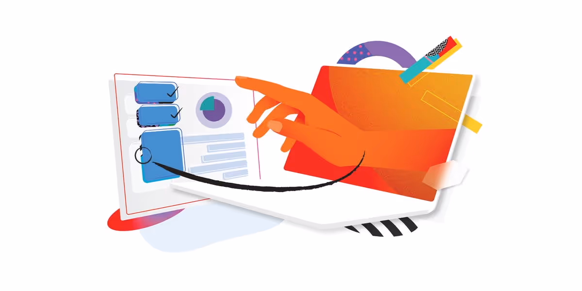 user experience illustration showing hand coming out of laptop interacting with ui