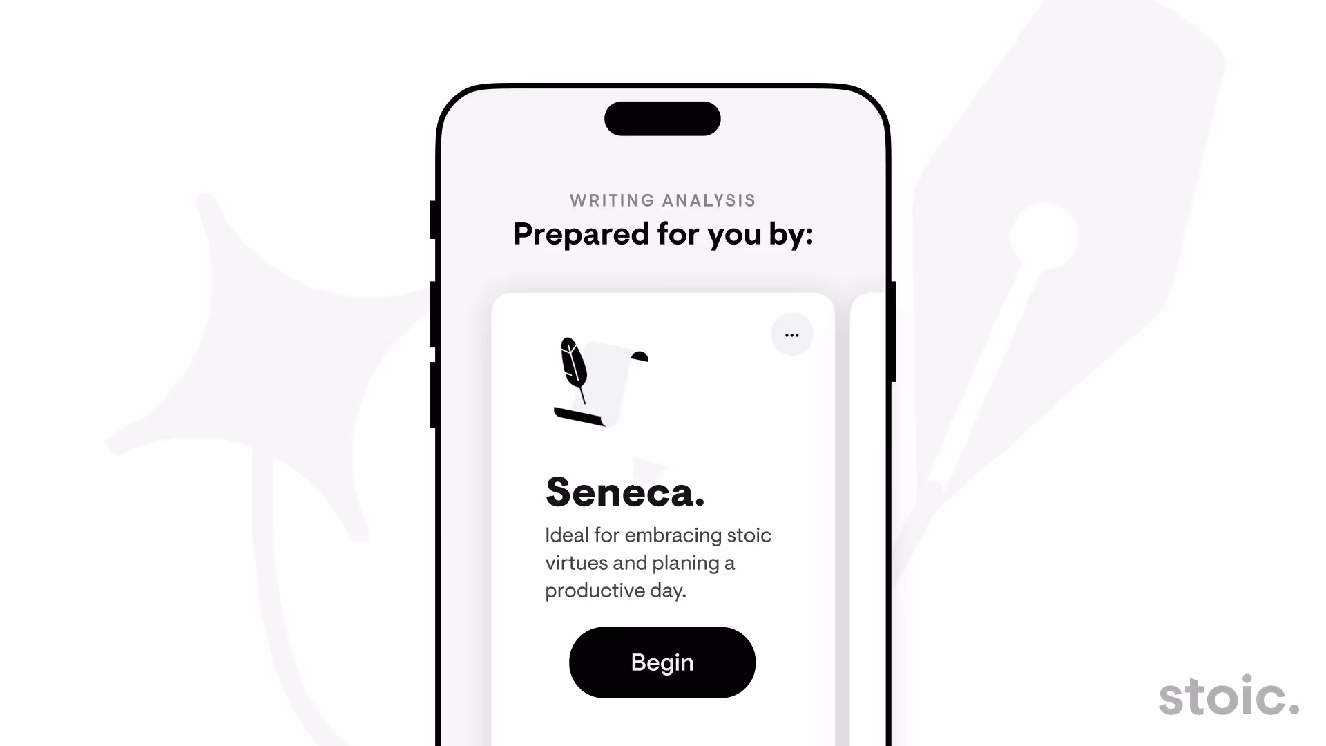 A screenshot of the stoic app showcasing their AI feature for personalized reflections and custom guided journal prompts.