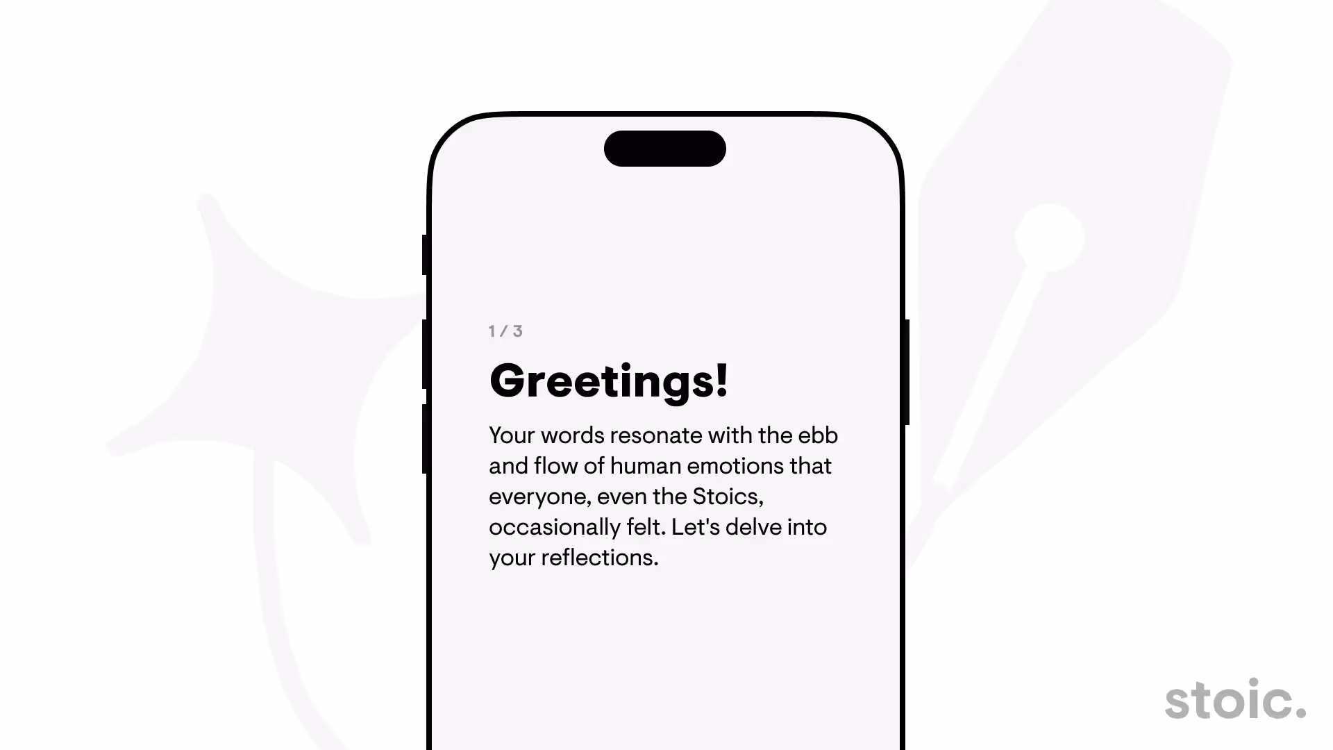 A screenshot of the stoic AI Mental Health app that shows custom guided journal prompts based on your thoughts and journals.
