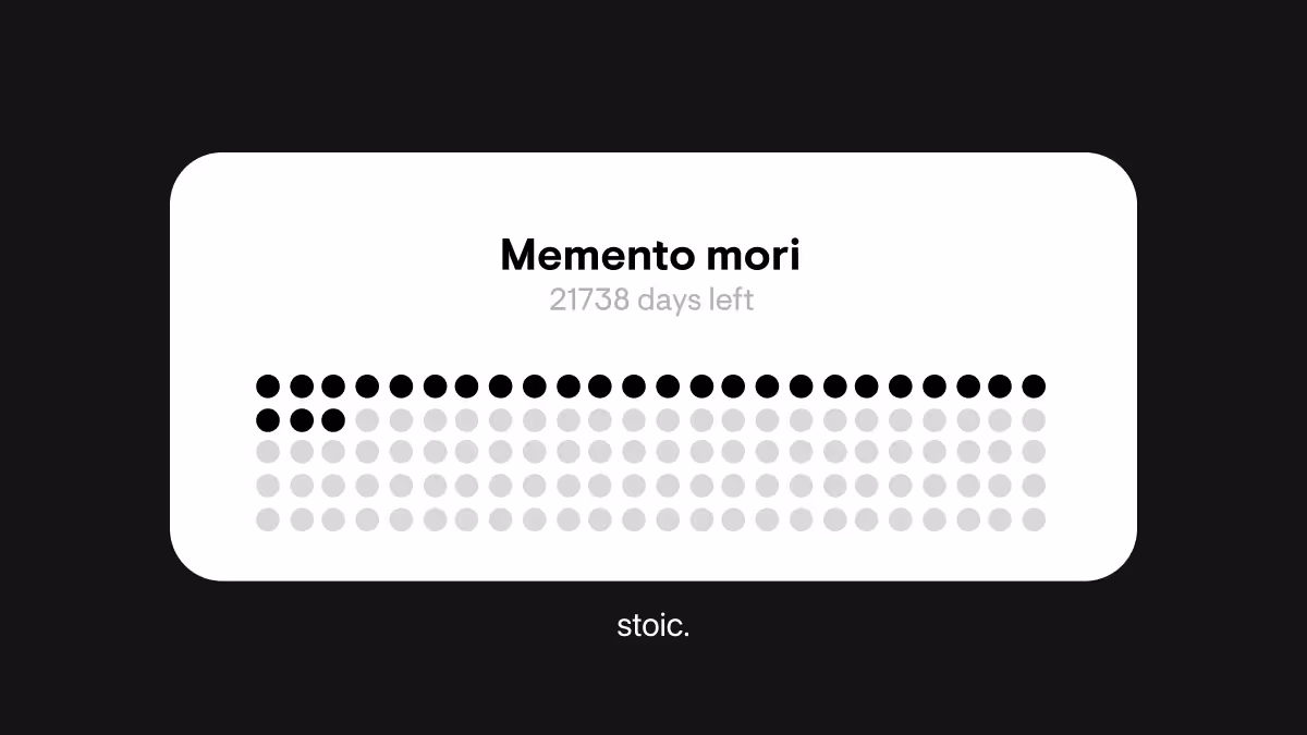 A screenshot of the Memento Mori widget offered by the stoic mental health journal app for iOS, macOS, and iPadOS.