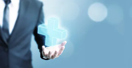 Businessman offer positive thing (such as profit, benefits, development, CSR) represented by plus sign