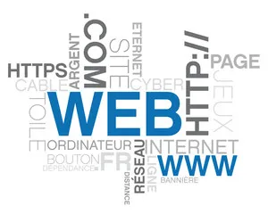 internet, texte et mots clef sur le thème du web