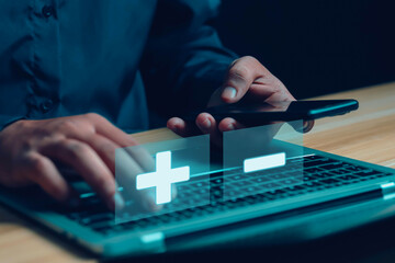 Businessman shows signs, decisions, positive or negative, positive or negative opposite business choices. Analysis of comparative advantages and disadvantages