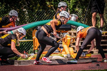 Female firefighters during a competition
