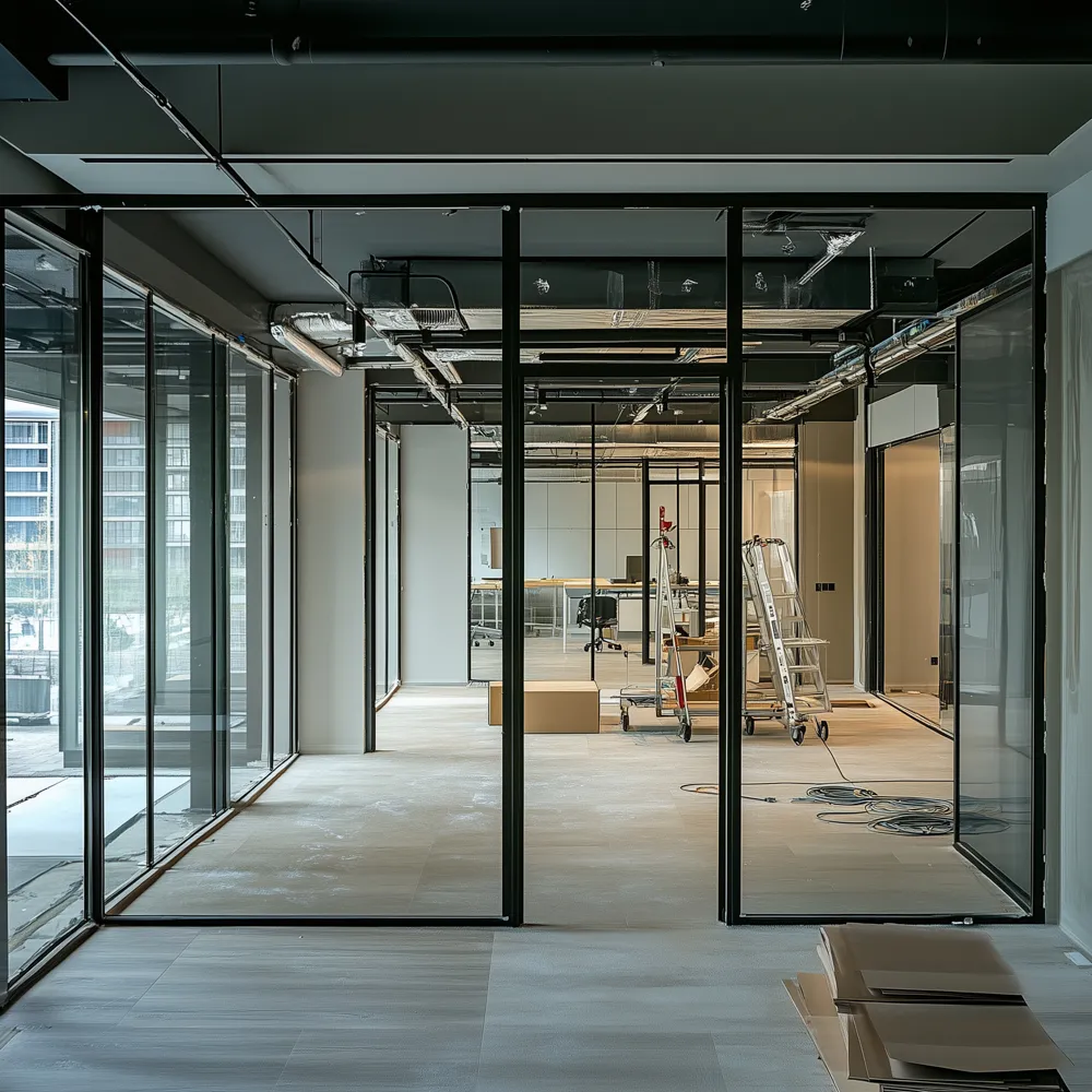 Office with glass partitions
