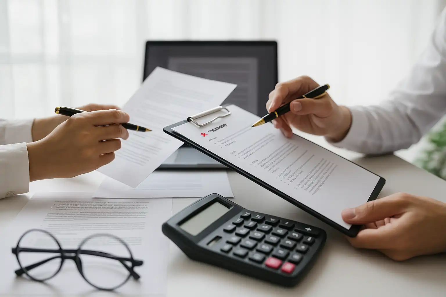 Two people consulting finances