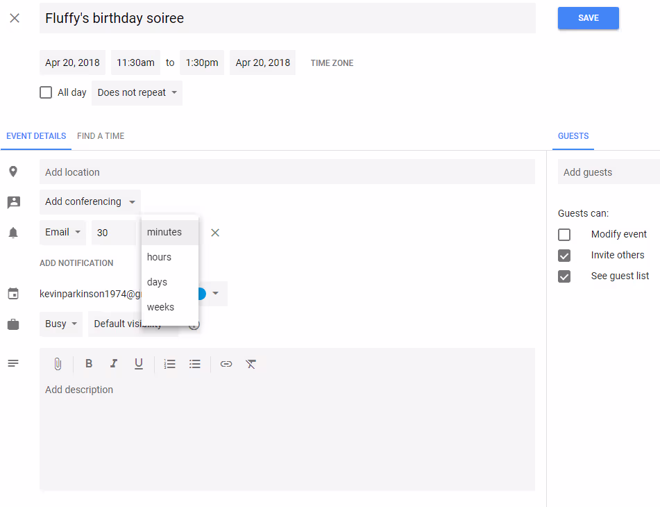Schedule email reminders for important events in Google Calendar