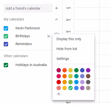 hide calendars from view