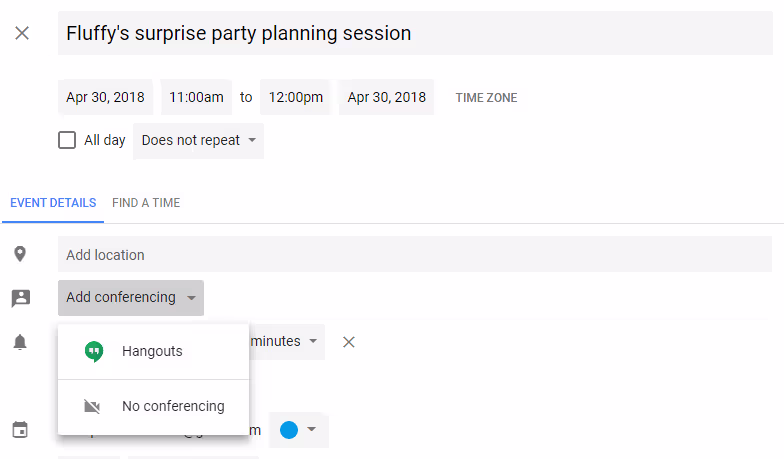 Google meet in google calendar