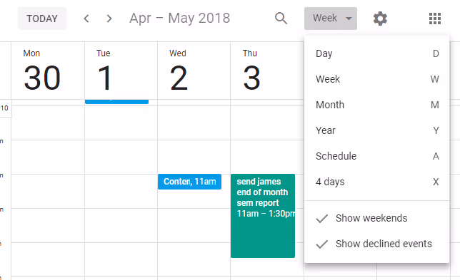 view your calendar in google