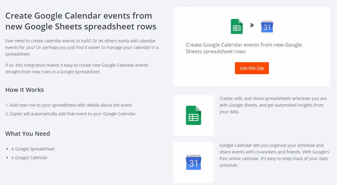 use zapier with google sheets