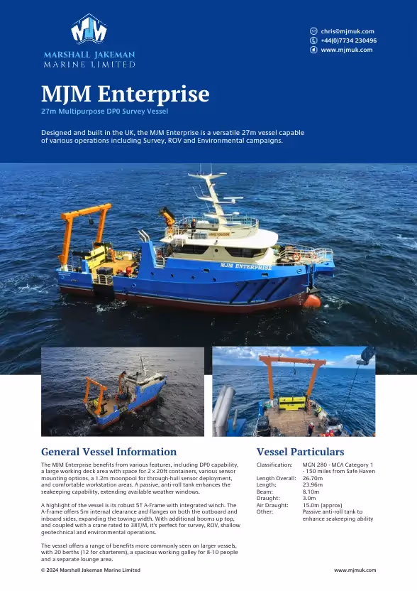 MJM Enterprise survey vessel spec sheet