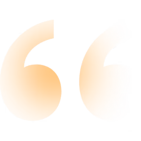 Orange double quotation mark symbol on transparent background.
