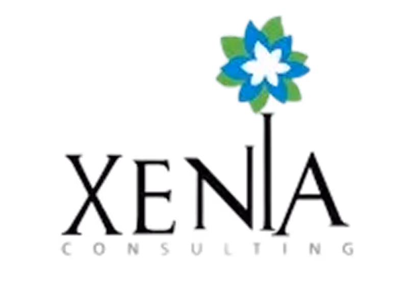 Xenia Consulting logo with a stylized flower above the letter I in Xenia.